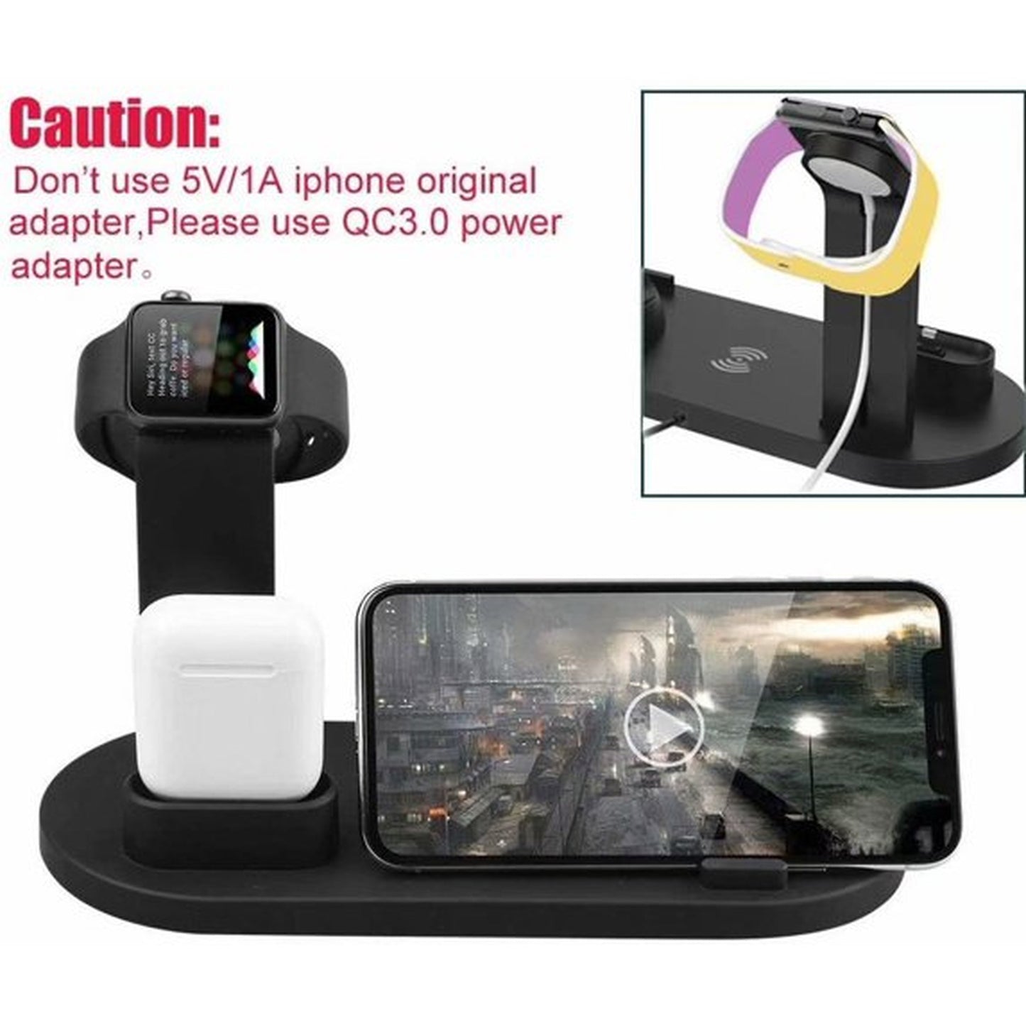 4-in-1 Wireless Charging Station – Fast Qi Charger Stand for iPhone, Apple Watch & AirPods