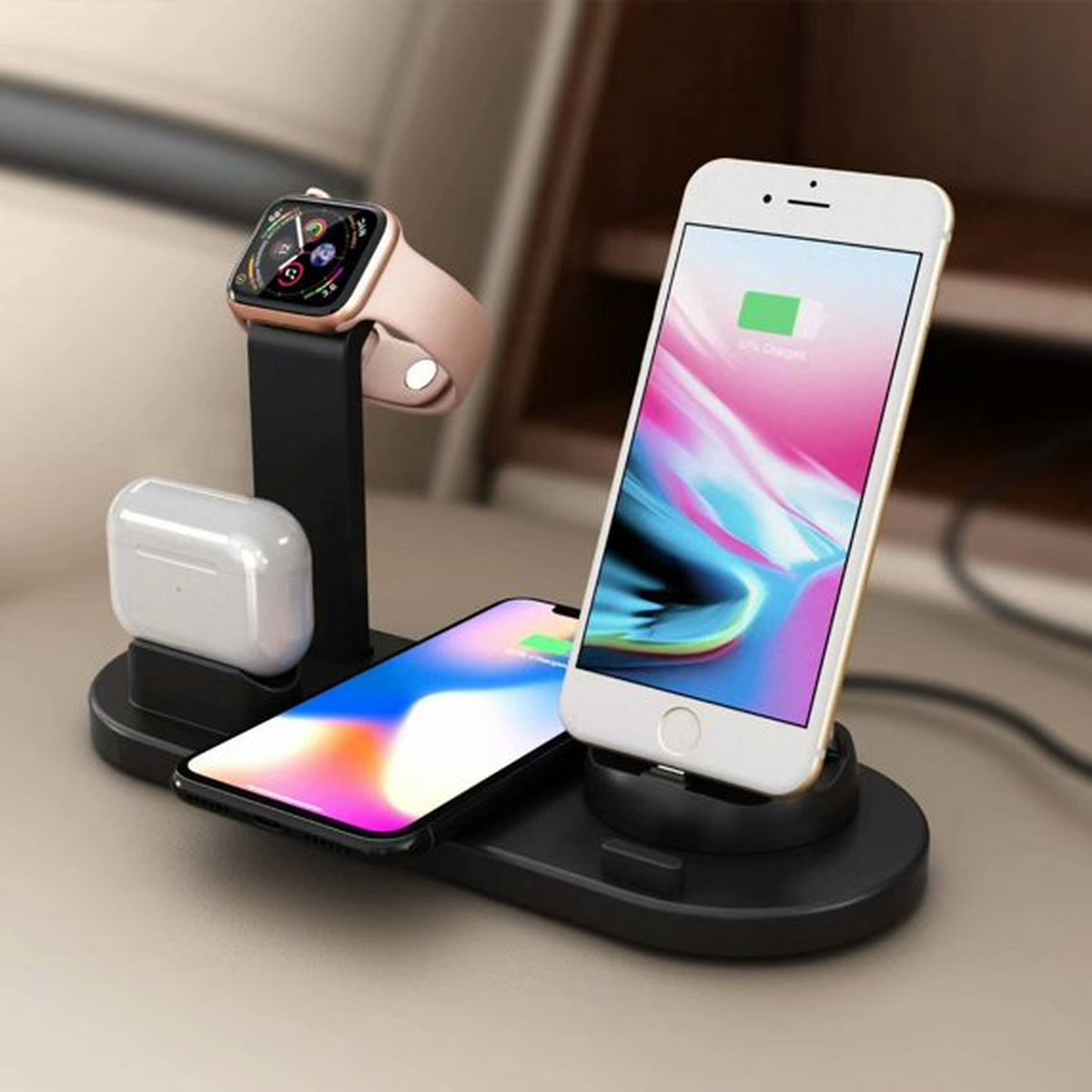 4-in-1 Wireless Charging Station – Fast Qi Charger Stand for iPhone, Apple Watch & AirPods